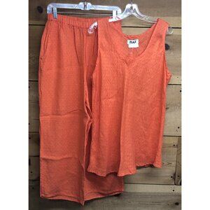 Flax 100% Linen 2 Piece Sleeveless Shirt (L) & Pants (M) Set Womens Size L & M